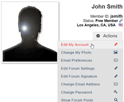 home page actions menu